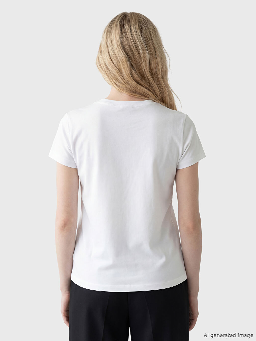 Beyaz Bisiklet Yaka Kadın Tişört	-2