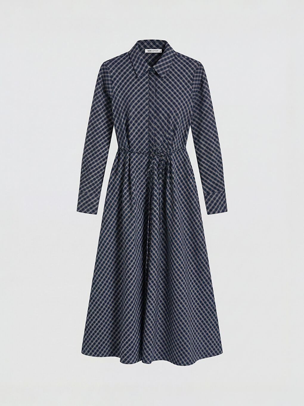 Платье-рубашка из поплина в клетку с поясом-4