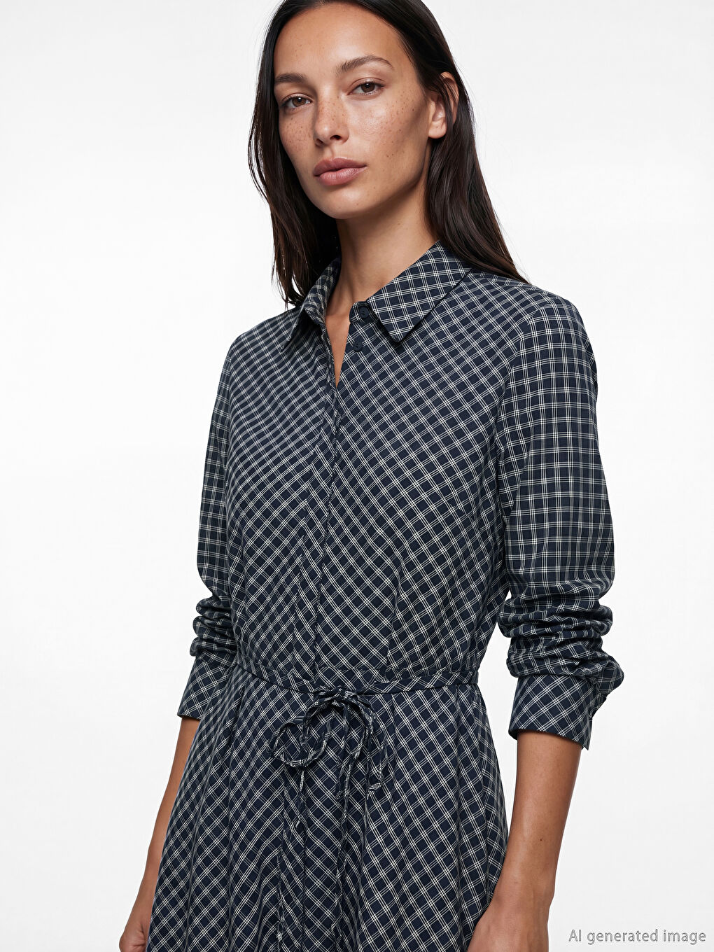 Платье-рубашка из поплина в клетку с поясом-1