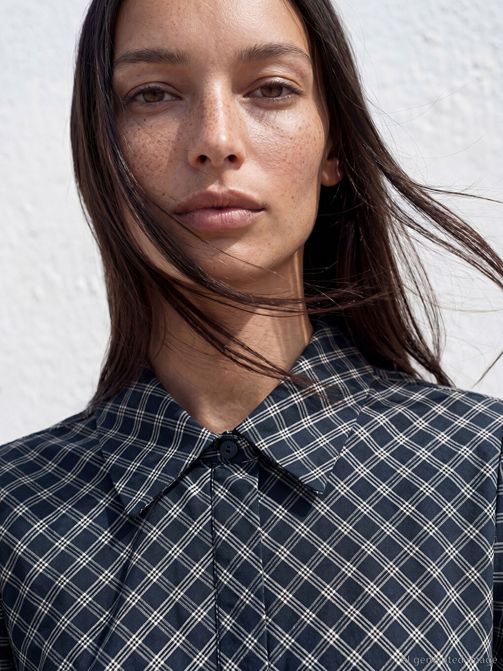 Платье-рубашка из поплина в клетку с поясом-2