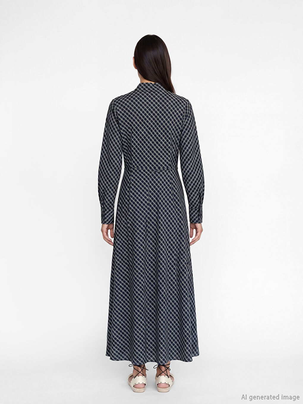 Платье-рубашка из поплина в клетку с поясом-3