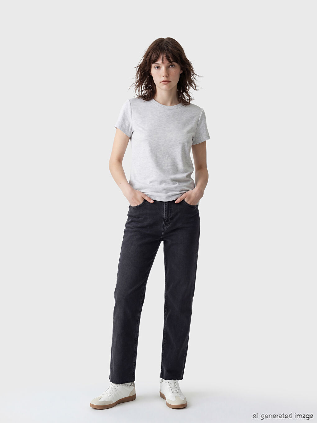 Bisiklet Yaka Kadın Tişört	-1