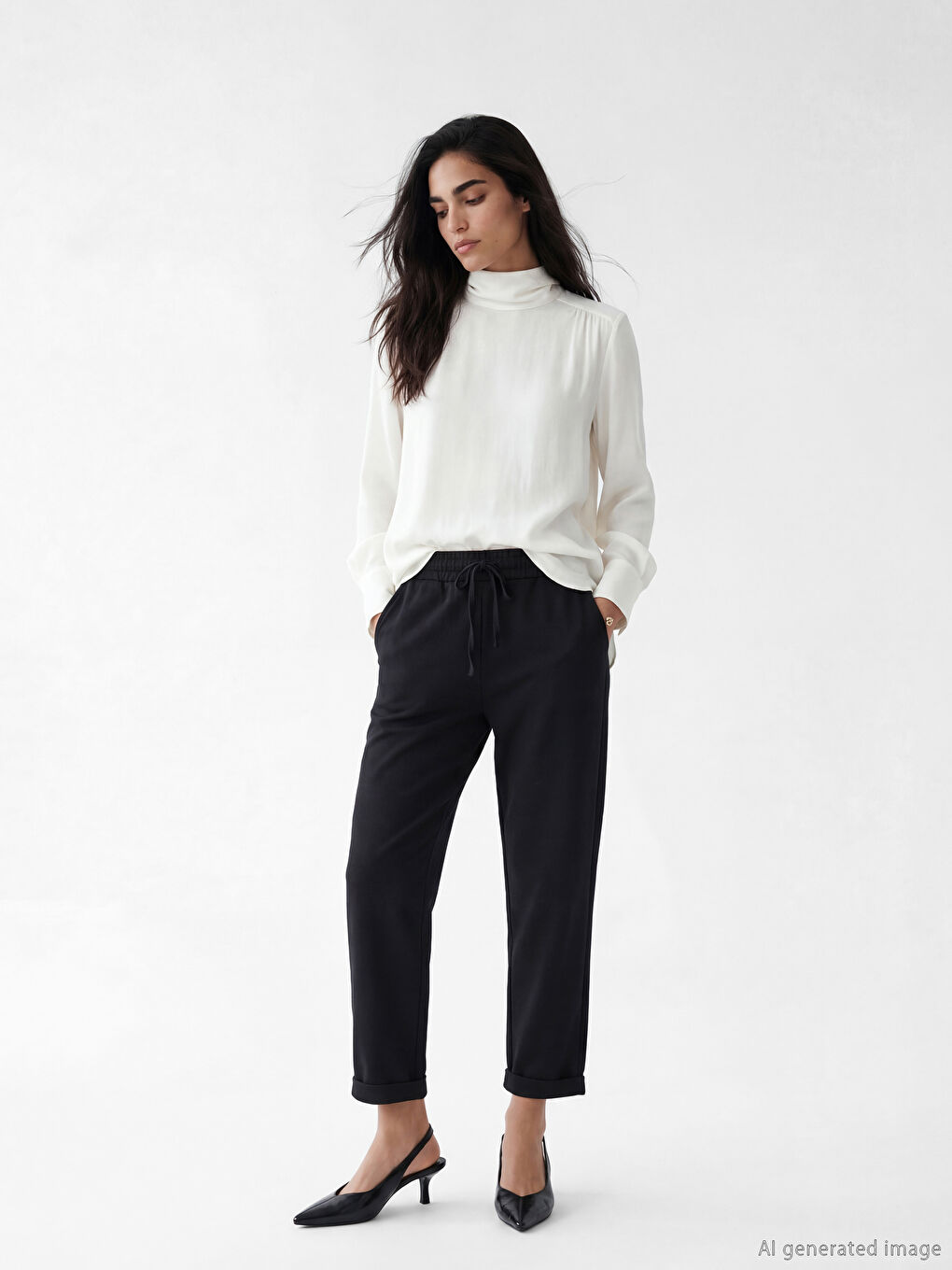 Siyah Beli Lastikli Kadın Eşofman Altı