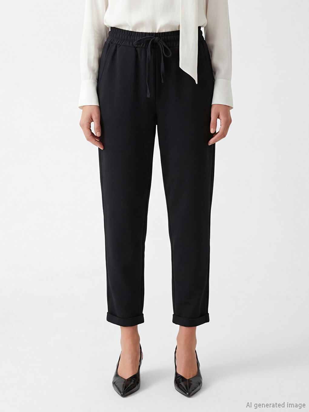 Siyah Beli Lastikli Kadın Eşofman Altı-1