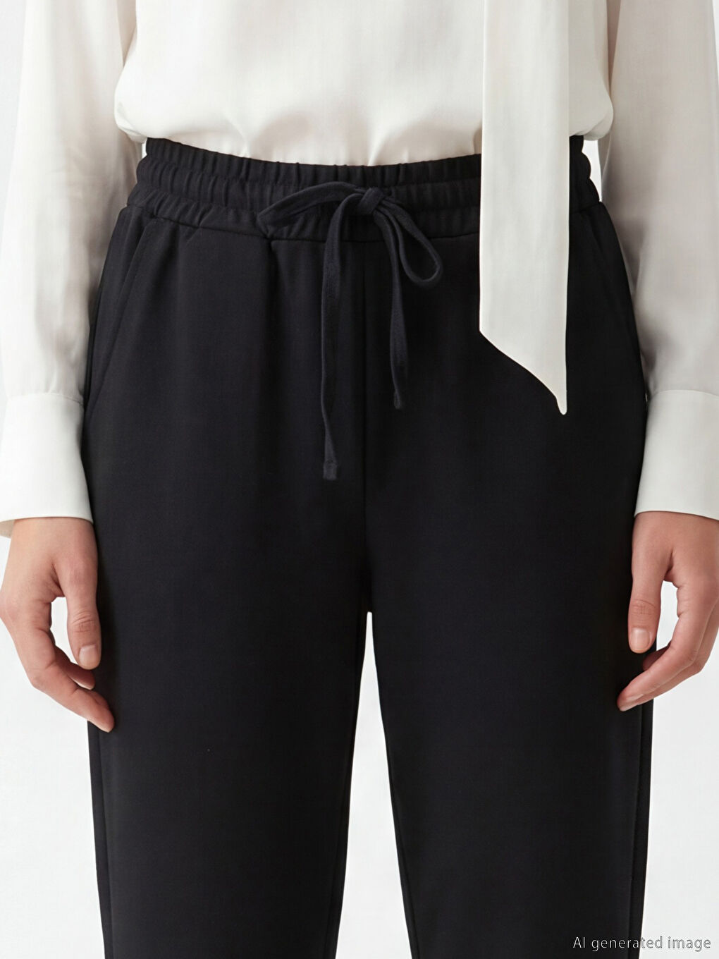 Siyah Beli Lastikli Kadın Eşofman Altı-2