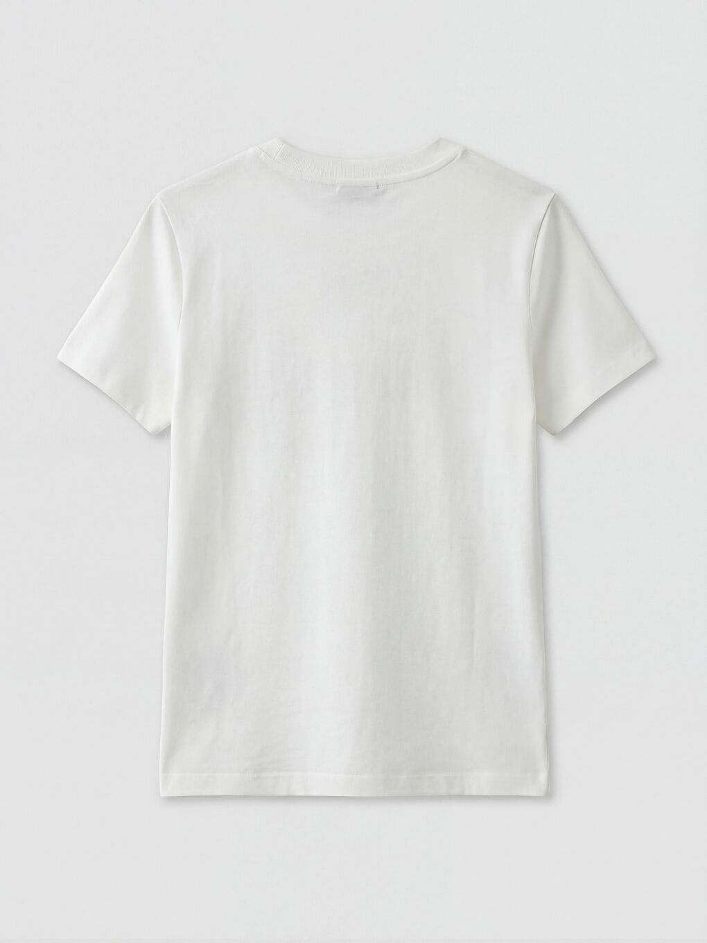 Ekru Bisiklet Yaka Nakışlı Kadın Tişört-1