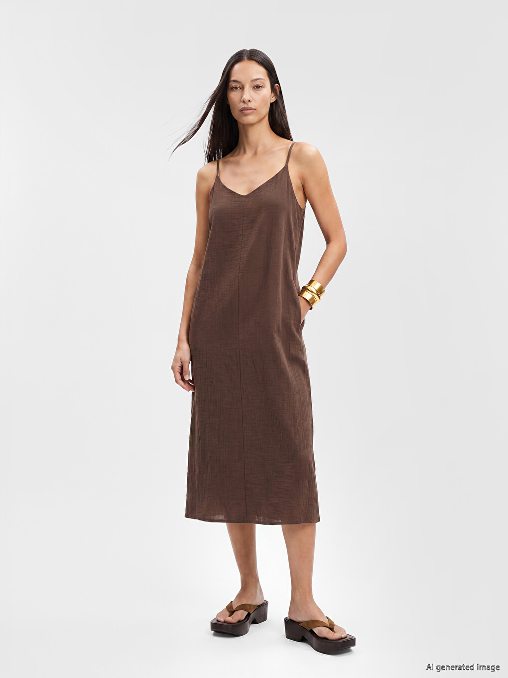 V Neck Strappy Muslin Dress