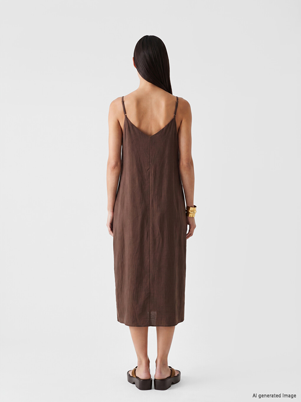 V Neck Strappy Muslin Dress-3
