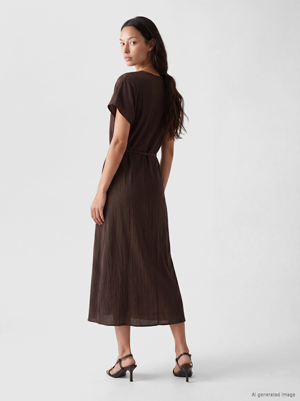 V Neck Sash A Form Textured Dress-3