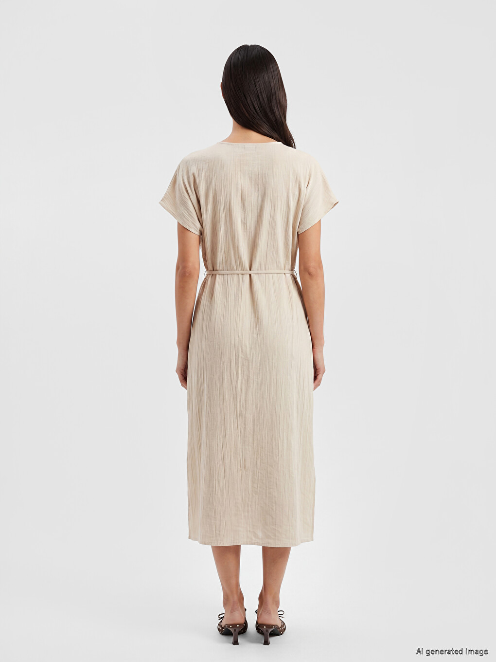 V-Ausschnitt Schärpe A-Linien Strukturiertes Kleid-3