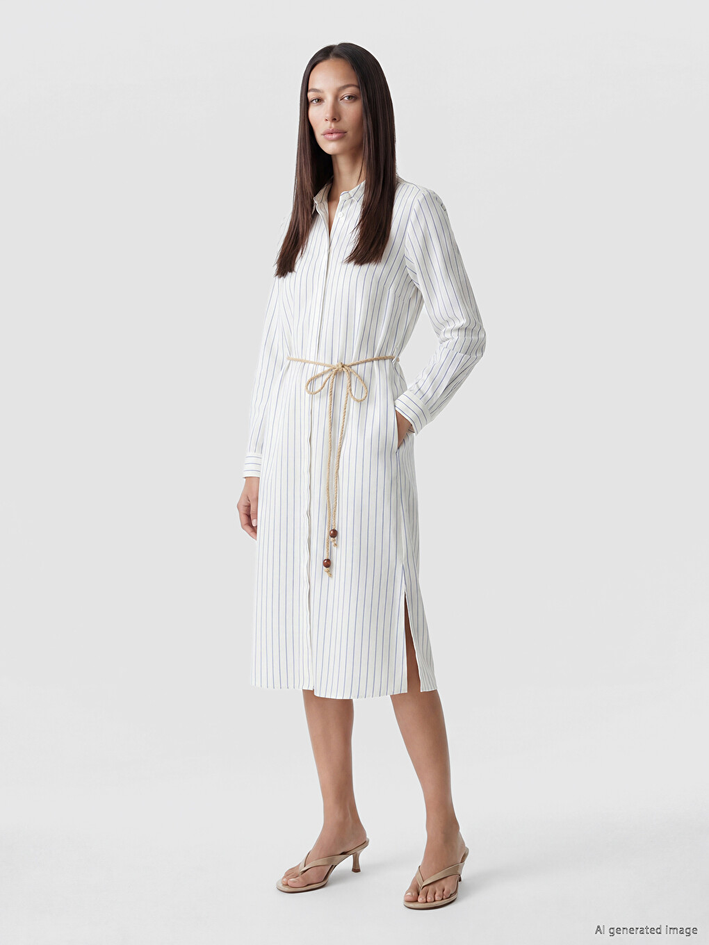 Striped Linen Blend Women's Shirt Tunic-1