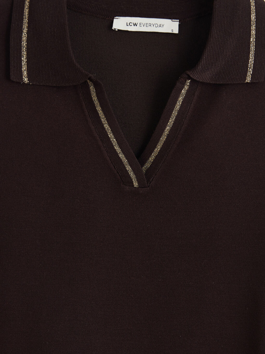 Kahverengi Polo Yaka Kadın Triko Kazak-2