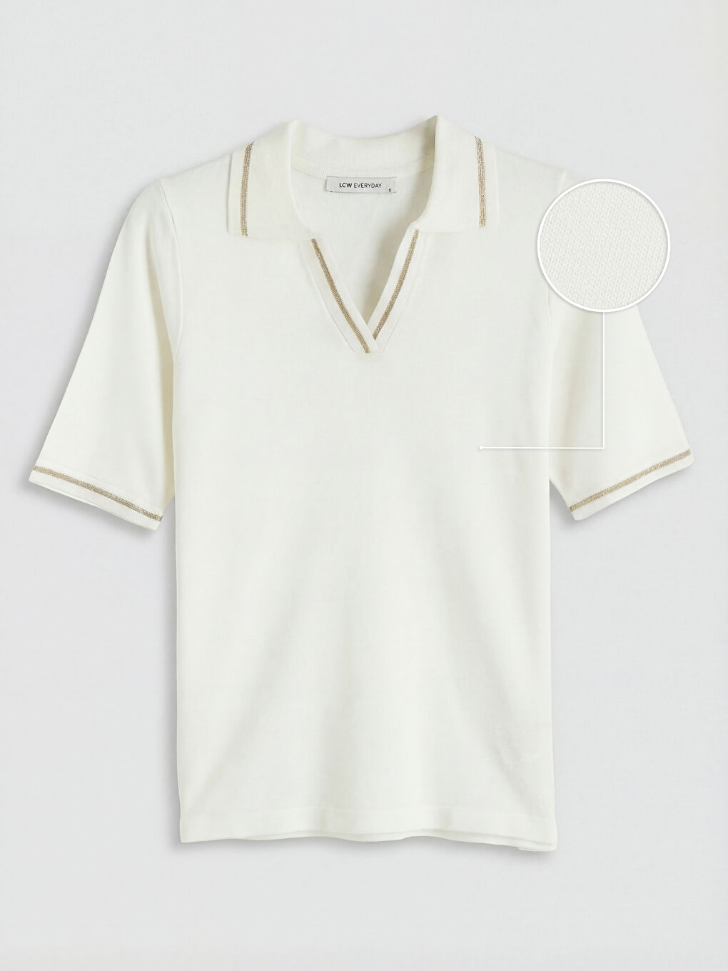 Ekru Polo Yaka Çizgili Kadın Triko Kazak