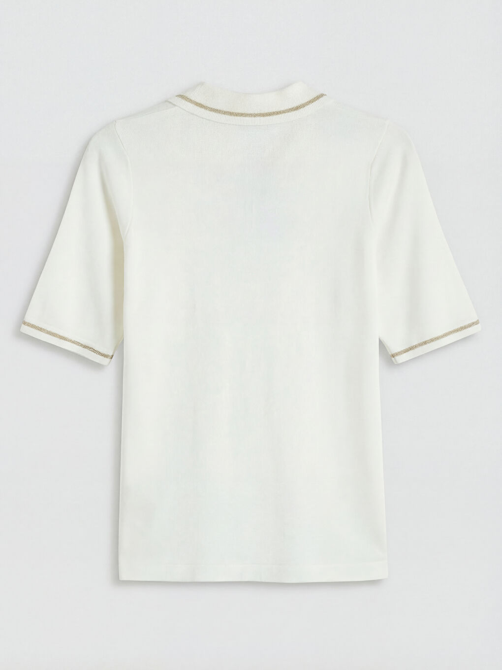 Ekru Polo Yaka Çizgili Kadın Triko Kazak-1