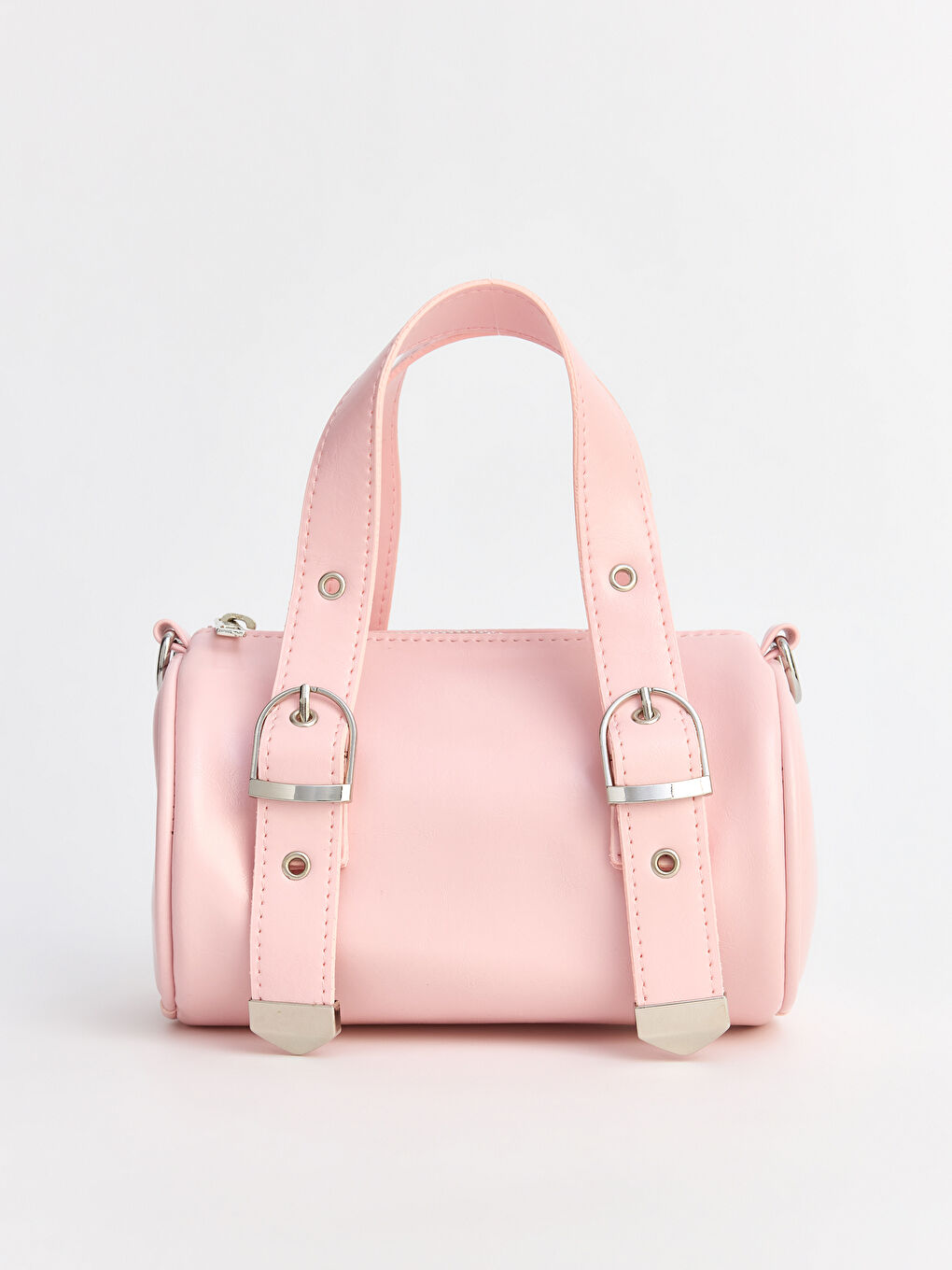 Pembe Toka Detaylı Deri Görünümlü Kadın Omuz Çantası-1