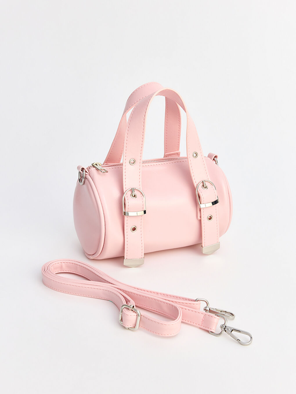 Pembe Toka Detaylı Deri Görünümlü Kadın Omuz Çantası-2