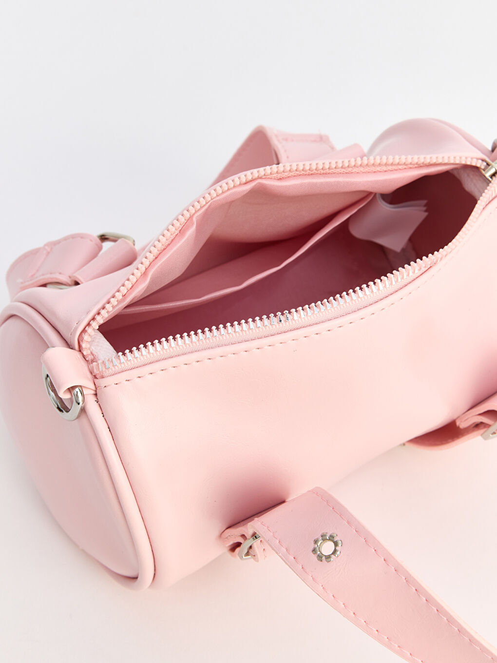 Pembe Toka Detaylı Deri Görünümlü Kadın Omuz Çantası-3