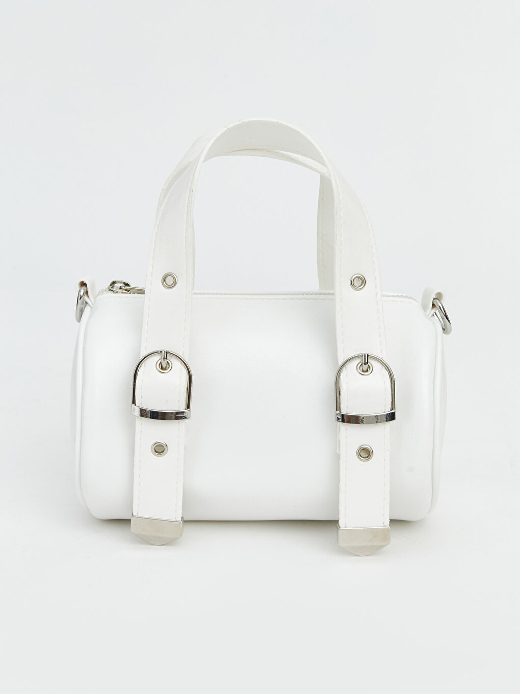 Beyaz Toka Detaylı Deri Görünümlü Kadın Omuz Çantası-2