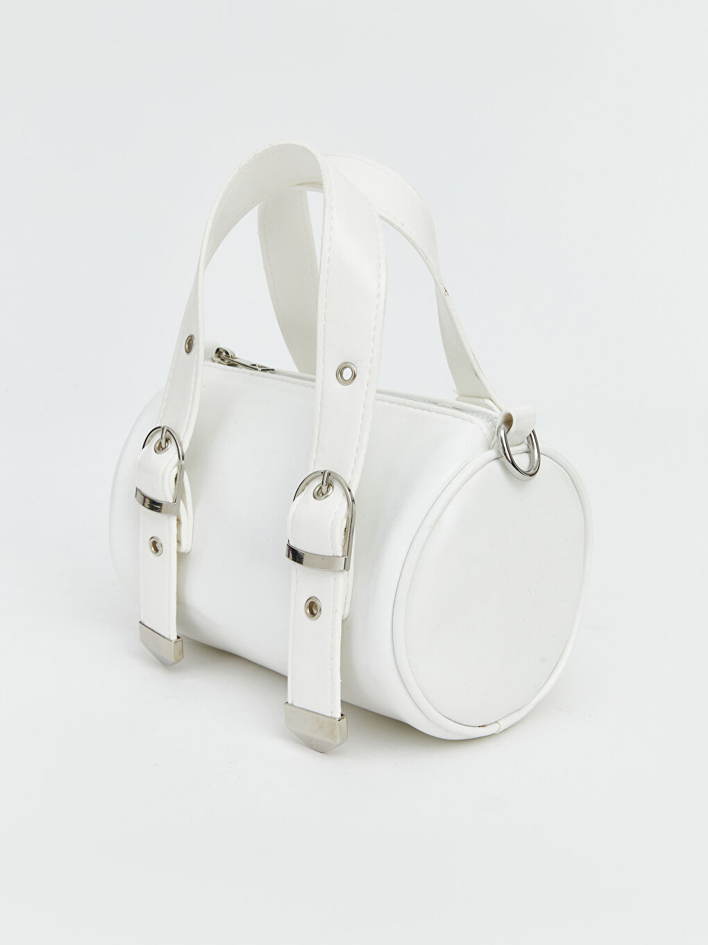 Beyaz Toka Detaylı Deri Görünümlü Kadın Omuz Çantası-3