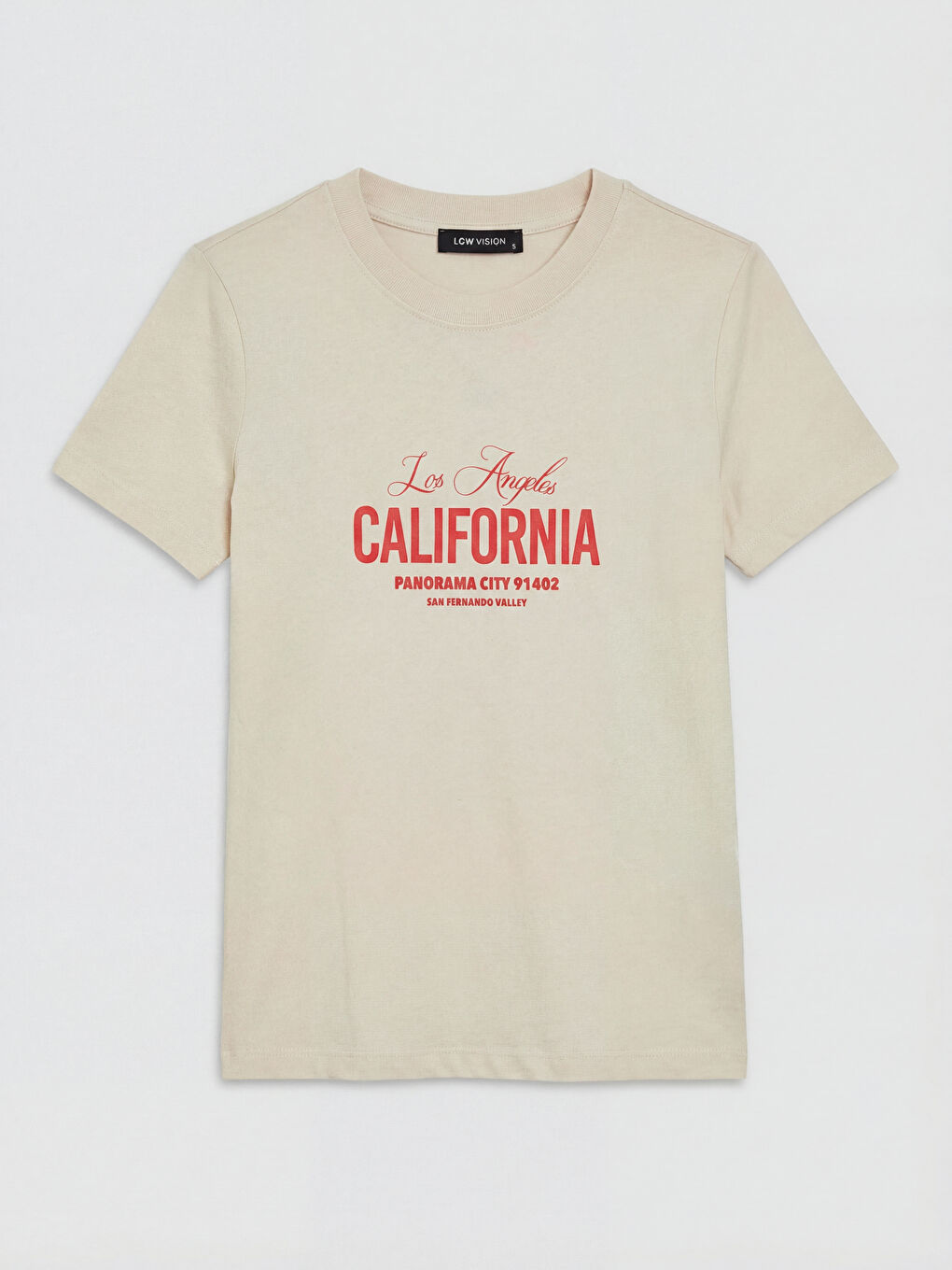 Pembe Bisiklet Yaka Los Angeles Baskılı Kadın Tişört