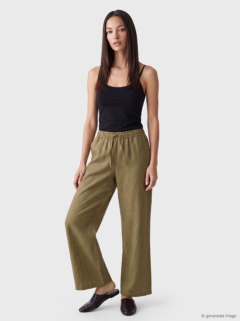 Elastic Waist %100 Linen Women's Trousers