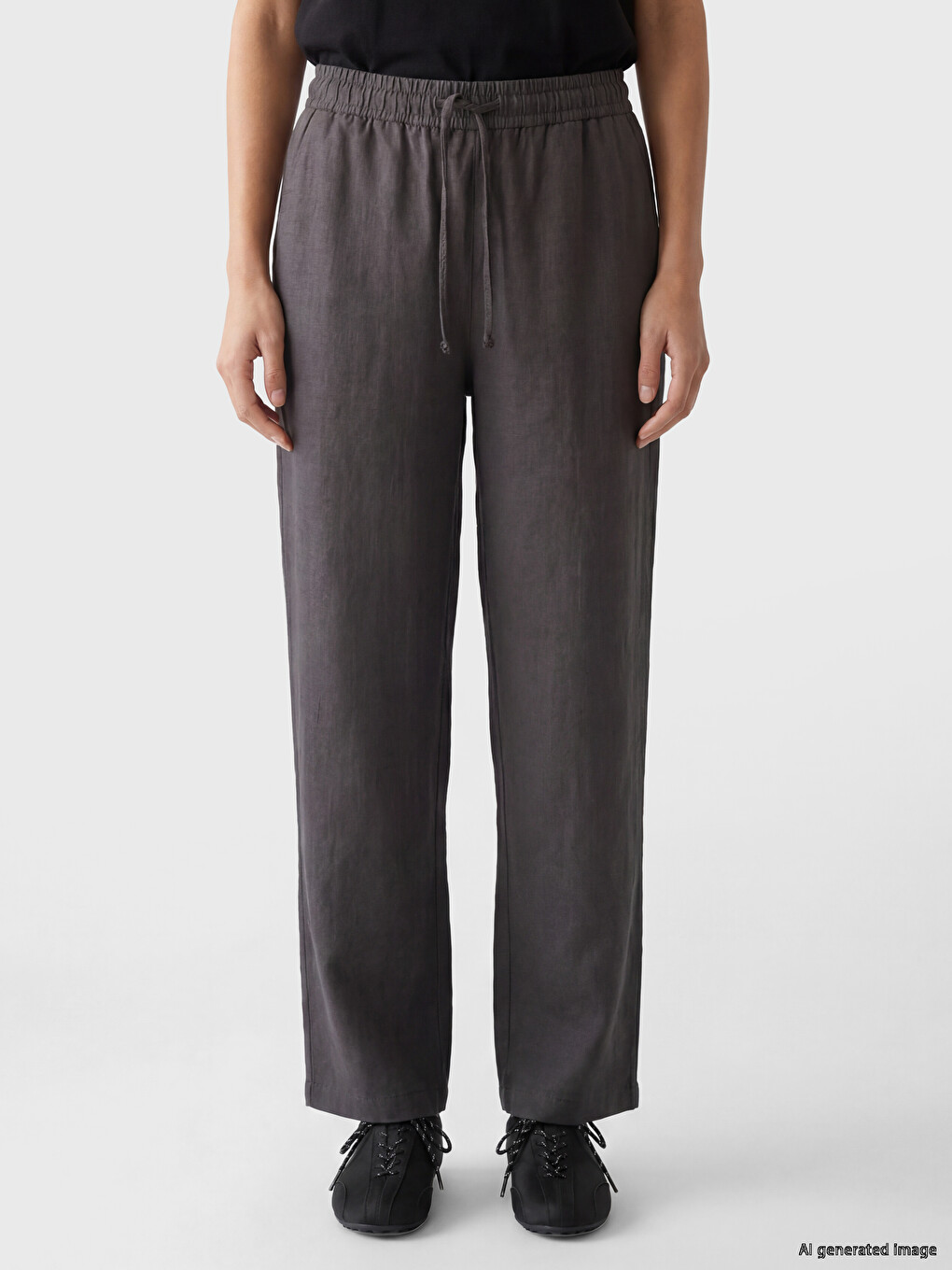 Elastic Waist Women's 100% Linen Trousers-1