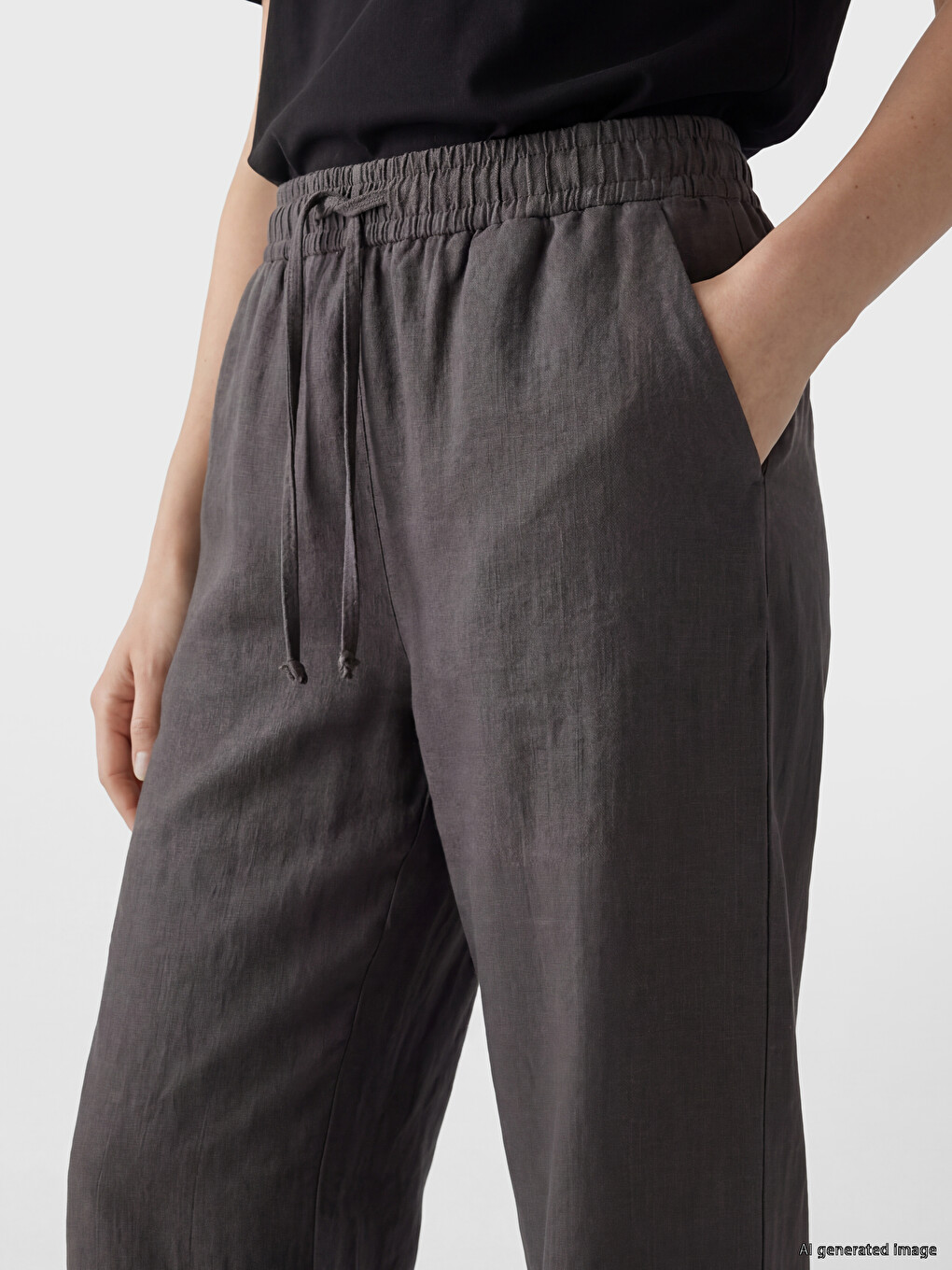 Elastic Waist Women's 100% Linen Trousers-2