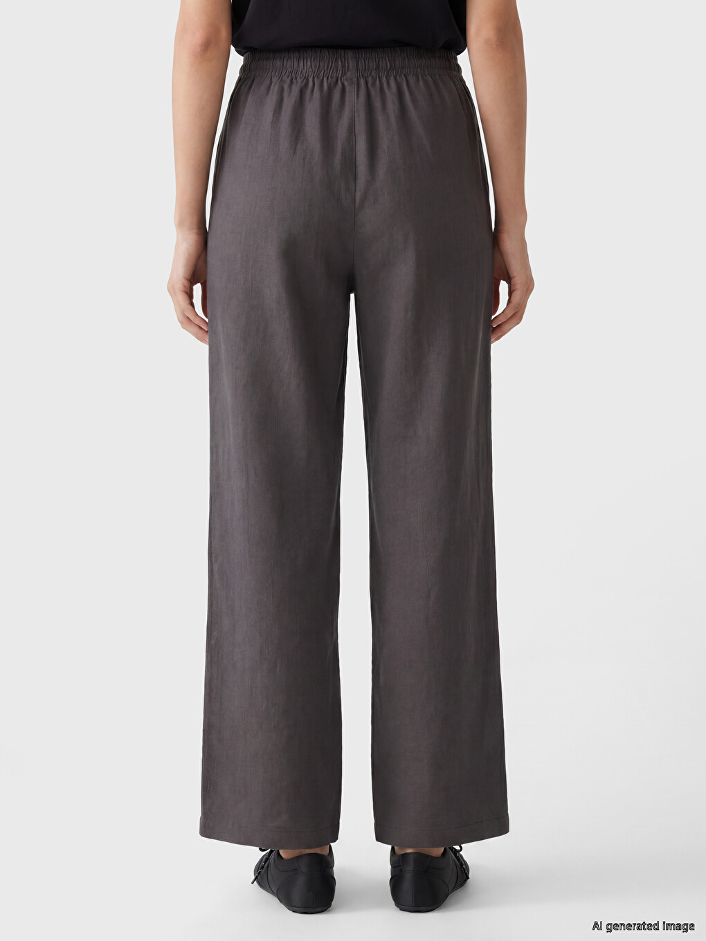 Elastic Waist Women's 100% Linen Trousers-3
