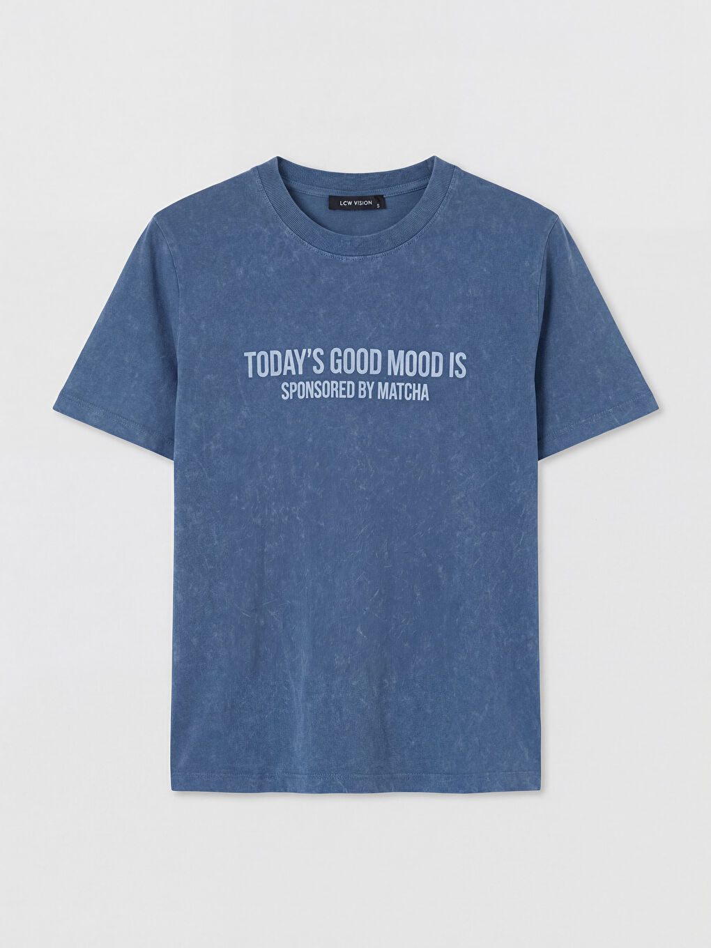 İndigo Bisiklet Yaka Baskılı Kadın Tişört