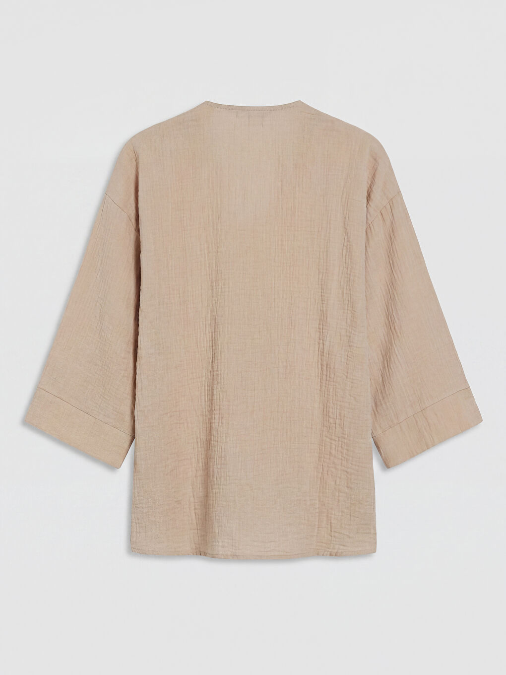 Bej Kruvaze Yaka Müslin Oversize Kadın Kimono-1