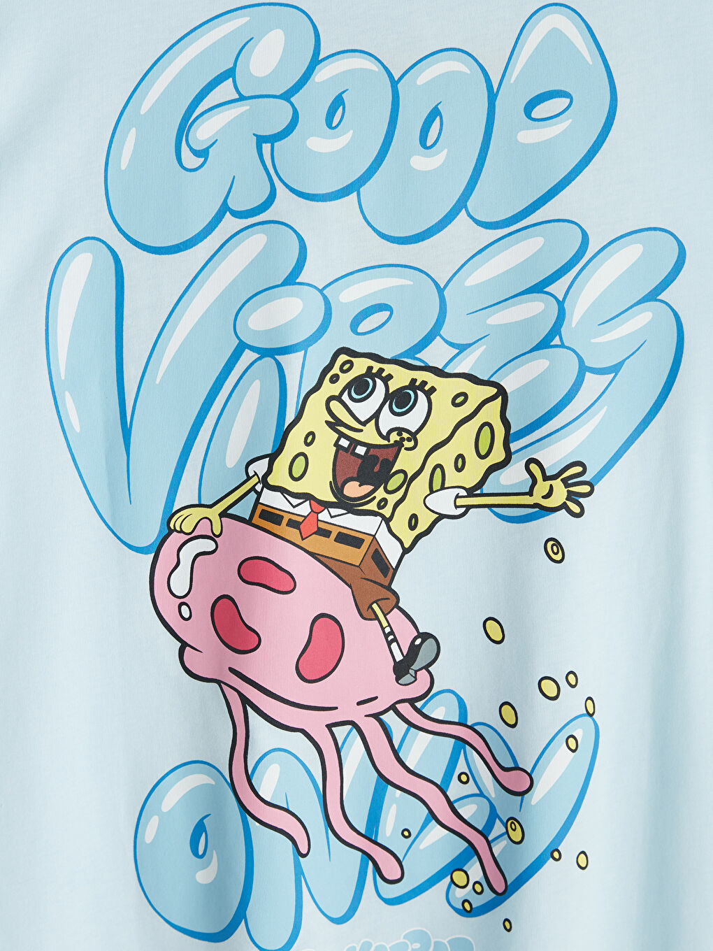 Mavi Bisiklet Yaka Sünger Bob Baskılı Kadın Tişört-7