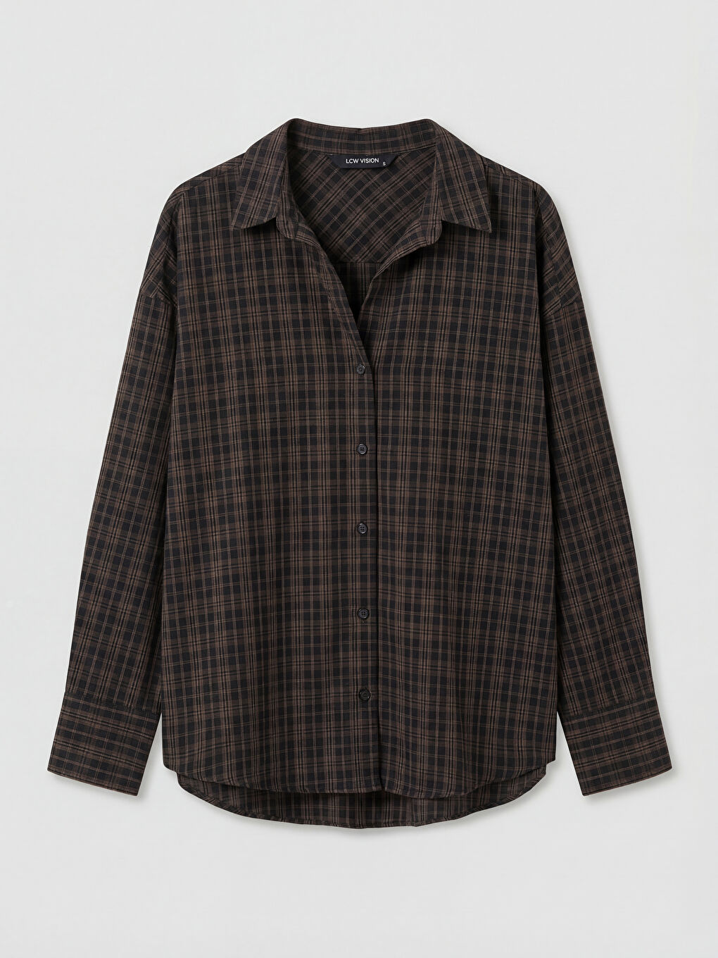 Kahverengi Ekose Oversize Kadın Gömlek