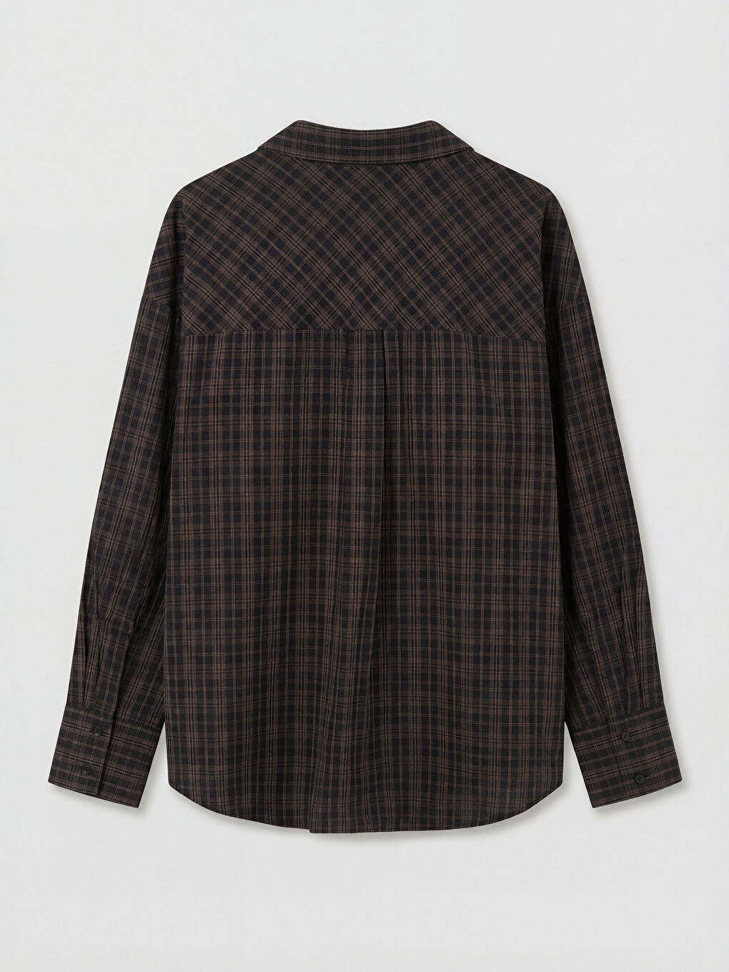 Kahverengi Ekose Oversize Kadın Gömlek-1