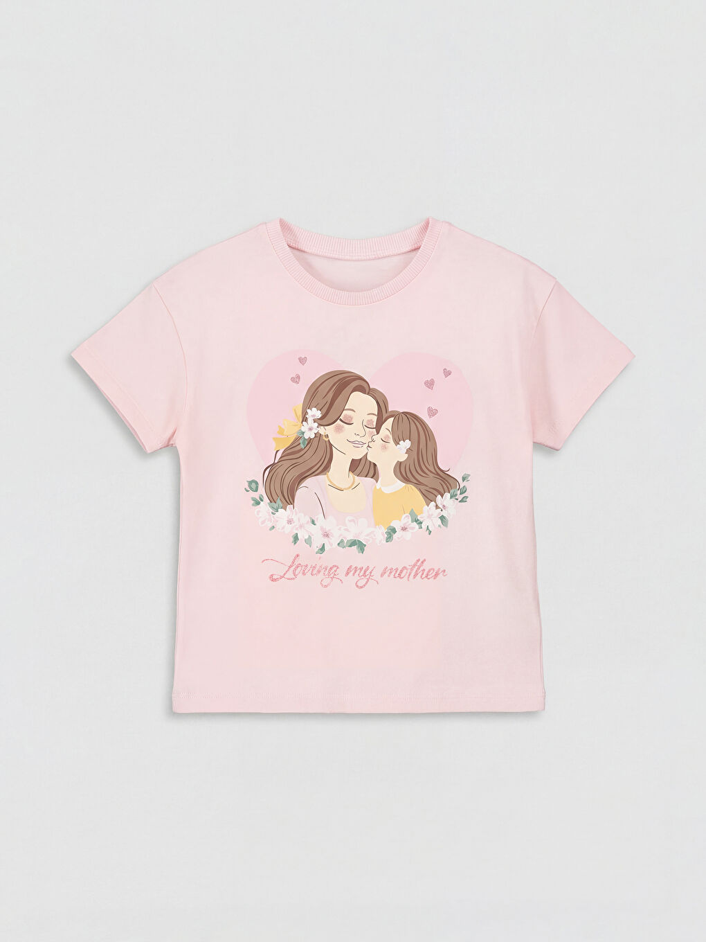 Pembe Bisiklet Yaka Baskılı Kız Çocuk Tişört