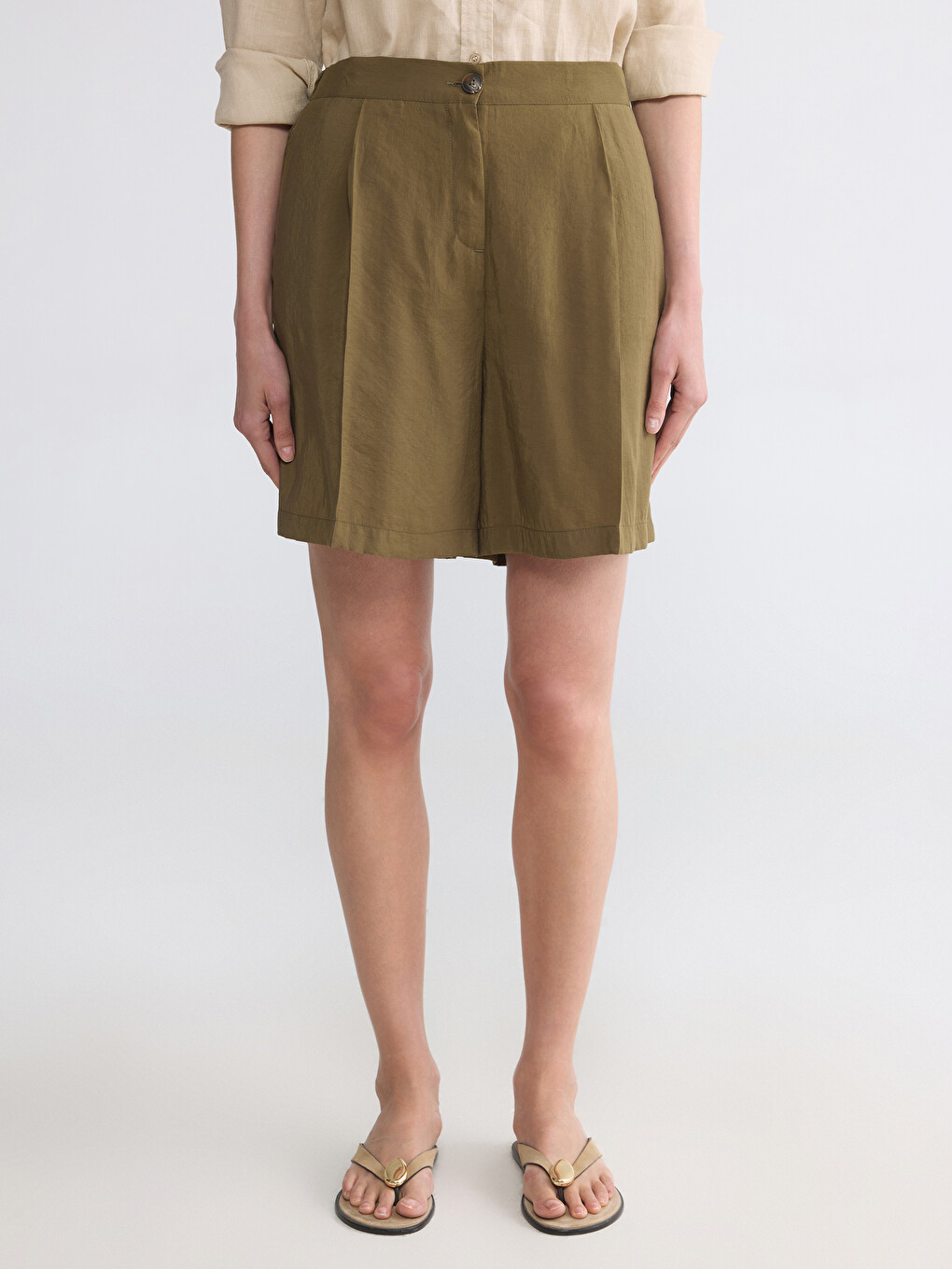 Modal Blended Pleated Women's Shorts-1