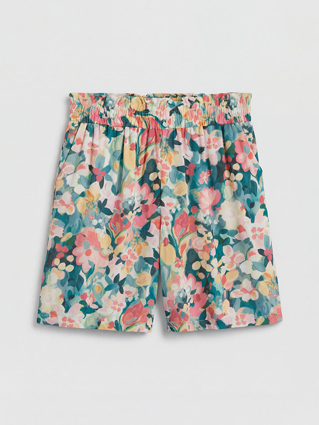 Karışık Beli Lastikli Çiçekli Kadın Şort