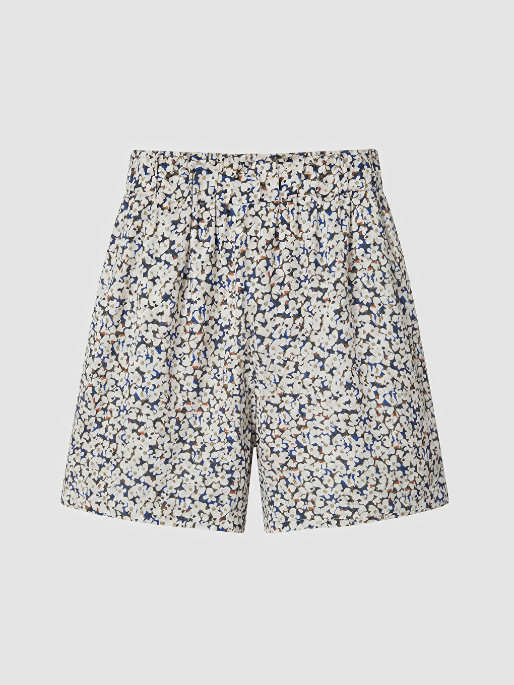 Mavi Beli Lastikli Çiçekli Kadın Şort-1