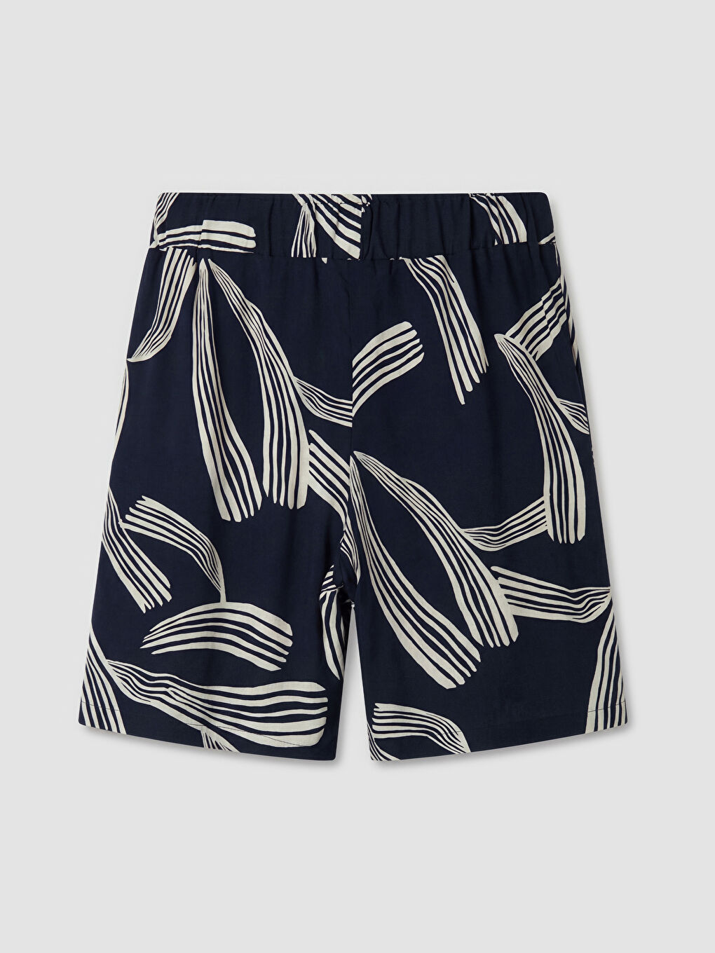 Lacivert Beli Lastikli Desenli Kadın Şort-1