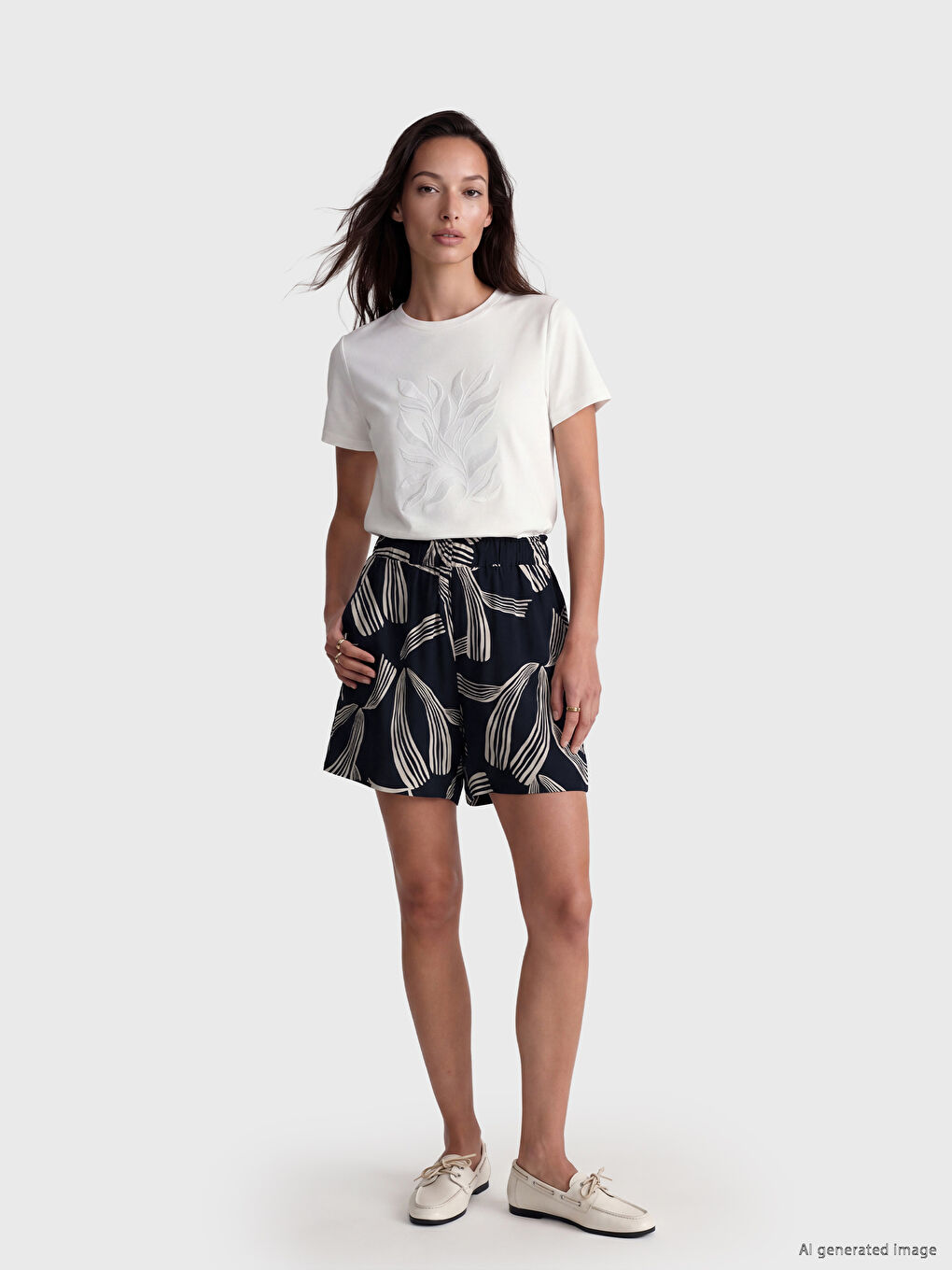 Elastic Waist Patterned Women's Shorts