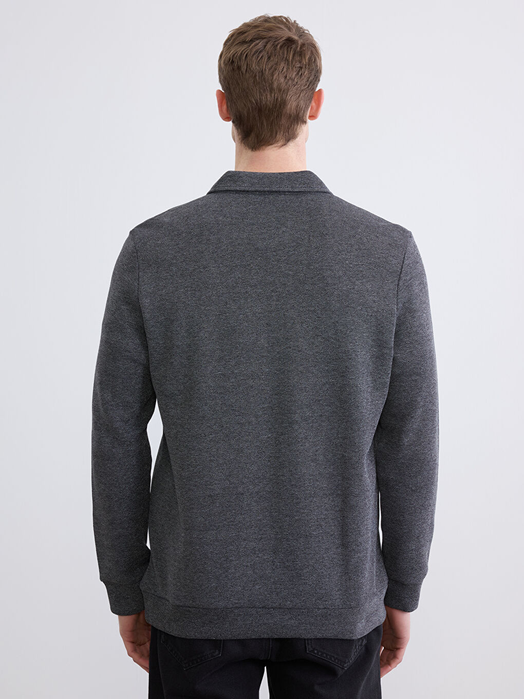 Siyah Polo Yaka Desenli Erkek Sweatshirt-3