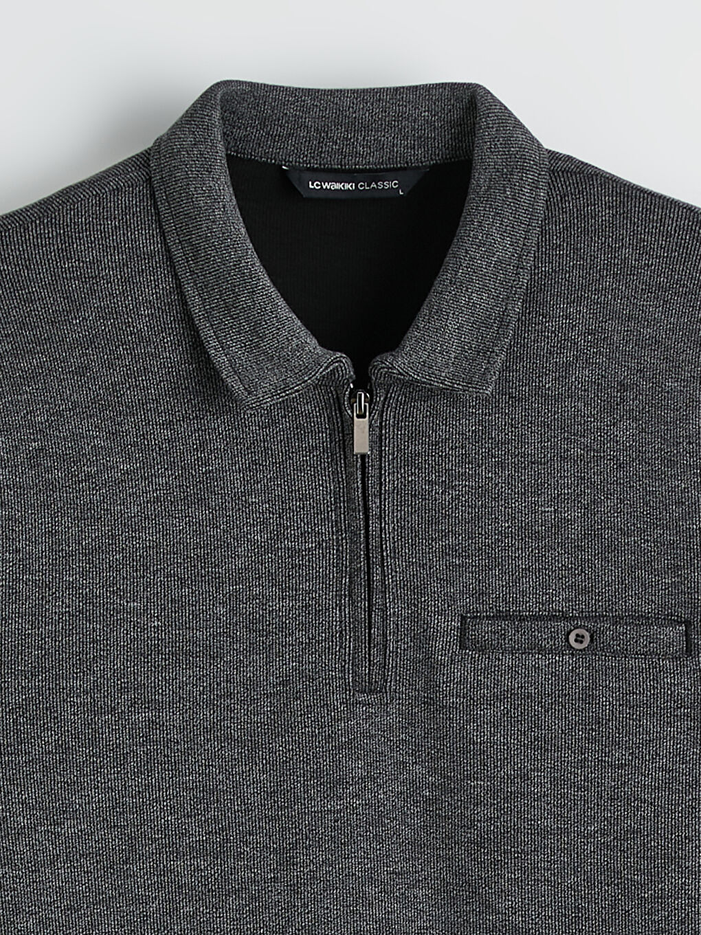 Siyah Polo Yaka Desenli Erkek Sweatshirt-5