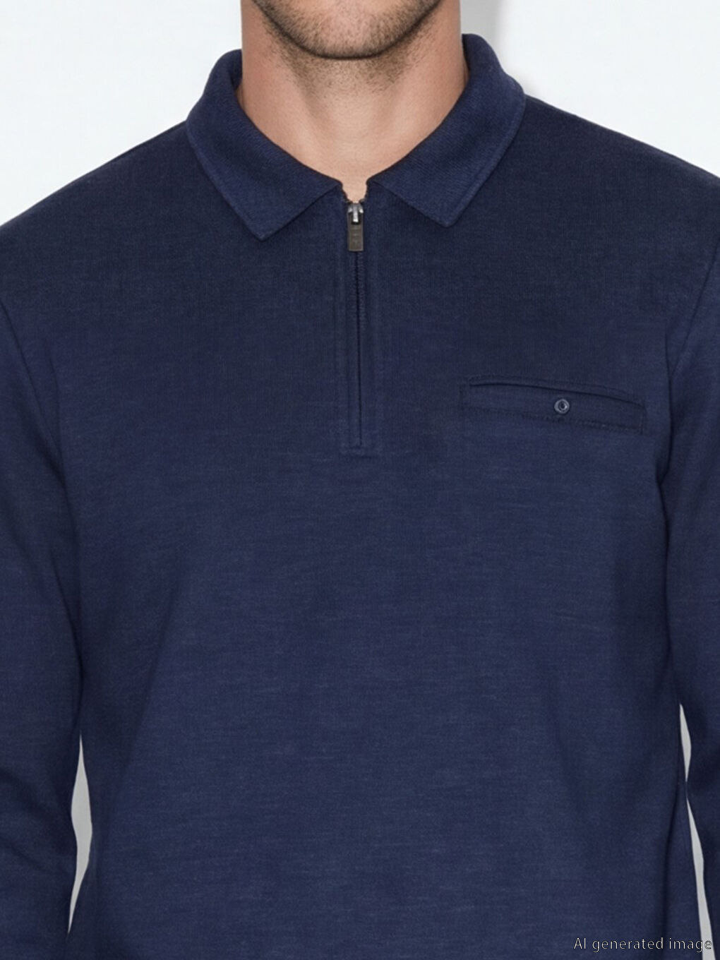 Lacivert Polo Yaka Desenli Erkek Sweatshirt-2