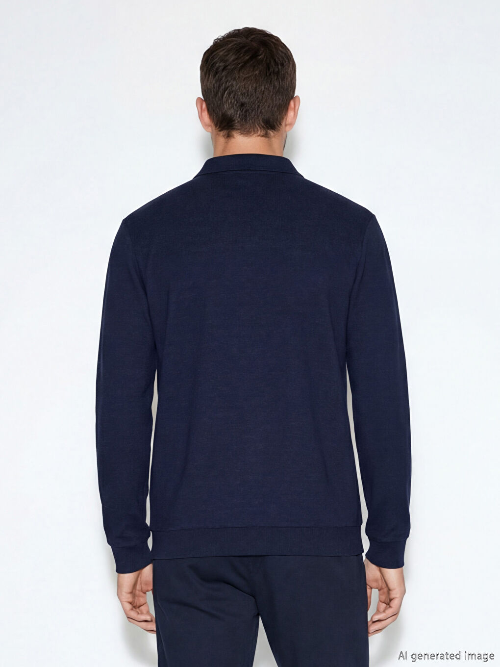 Lacivert Polo Yaka Desenli Erkek Sweatshirt-3