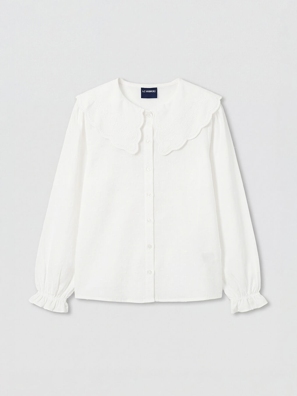 Ekru Bebe Yaka Nakışlı Kız Çocuk Gömlek