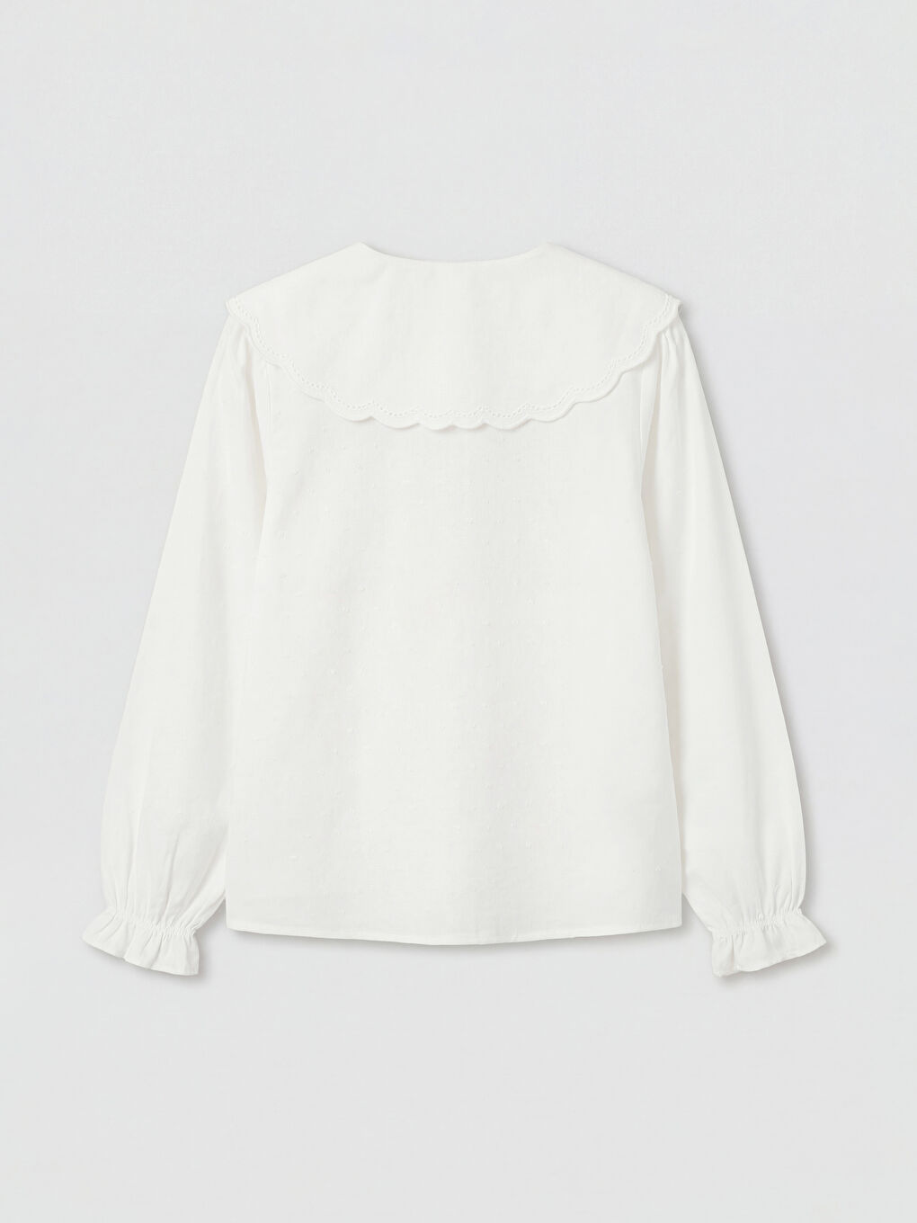 Ekru Bebe Yaka Nakışlı Kız Çocuk Gömlek-1