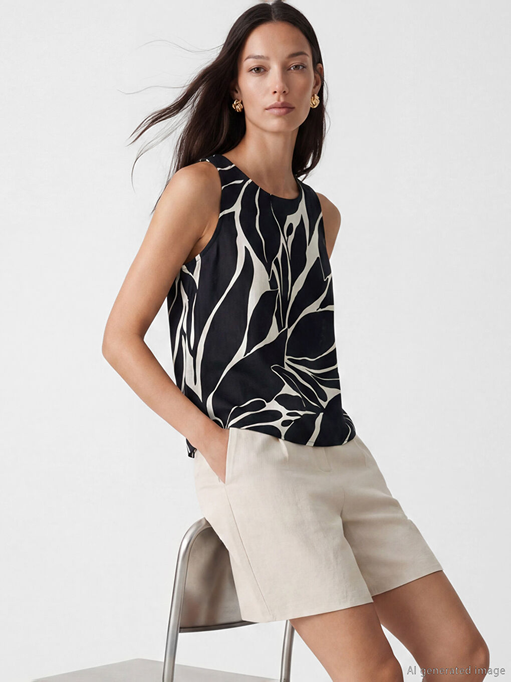 Crew Neck Patterned Blouse