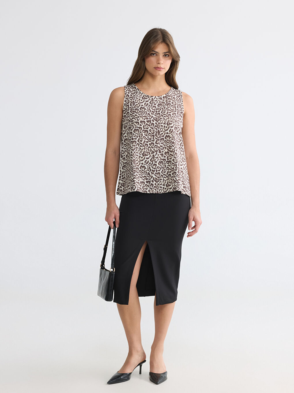 Kahverengi Bisiklet Yaka Leopar Desenli Bluz-1