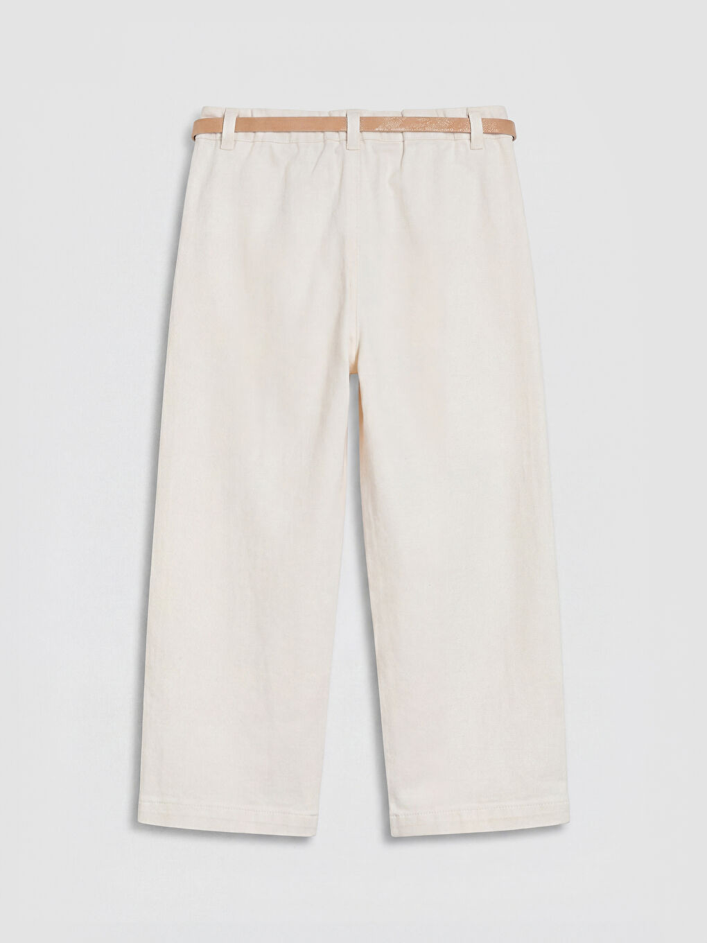 Ekru Kemerli Wide Leg Fit Kız Çocuk Pantolon-1