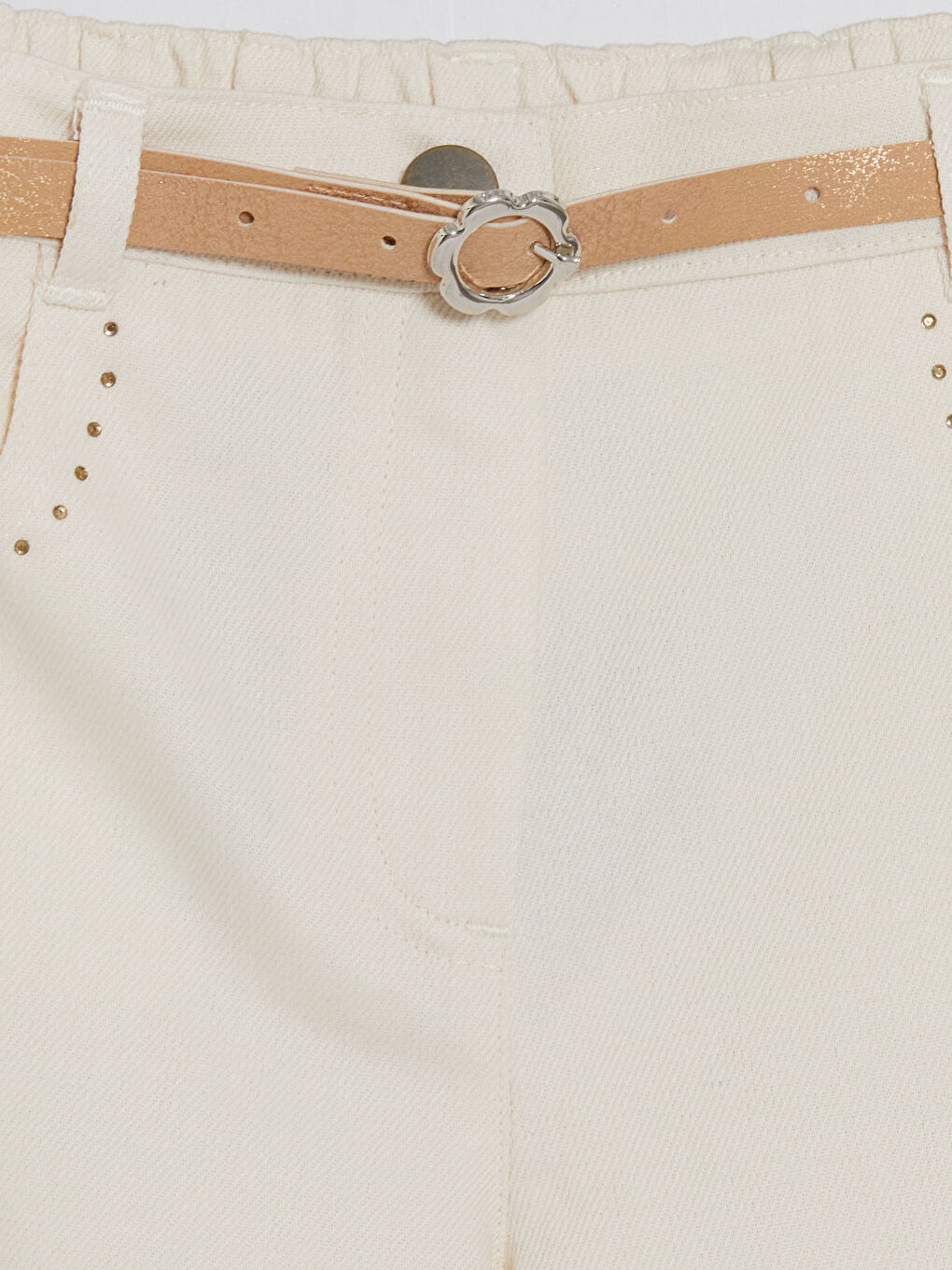 Ekru Kemerli Wide Leg Fit Kız Çocuk Pantolon-2