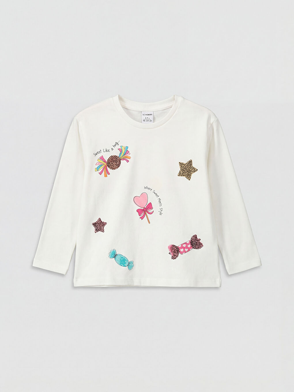 Ekru Bisiklet Yaka Baskılı Kız Çocuk Tişört-1